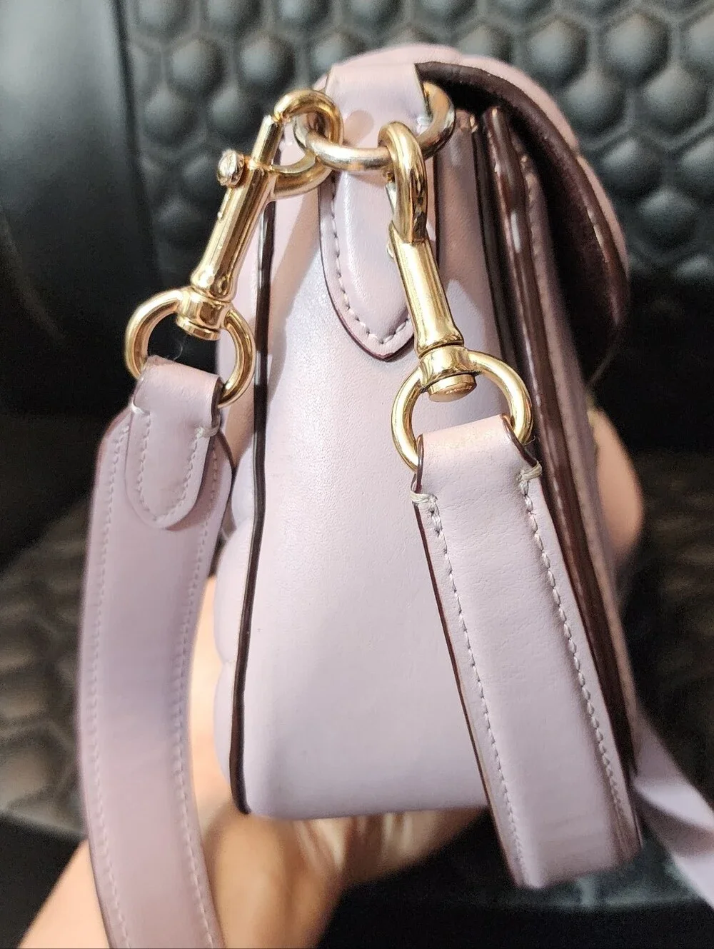 Coach Quilted Crossbody Bag in Light Pink with Gold Hardware